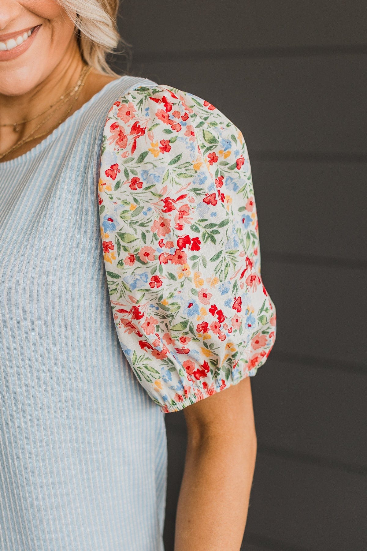 Simple Bliss Puff Sleeve Top- Blue - Image 3