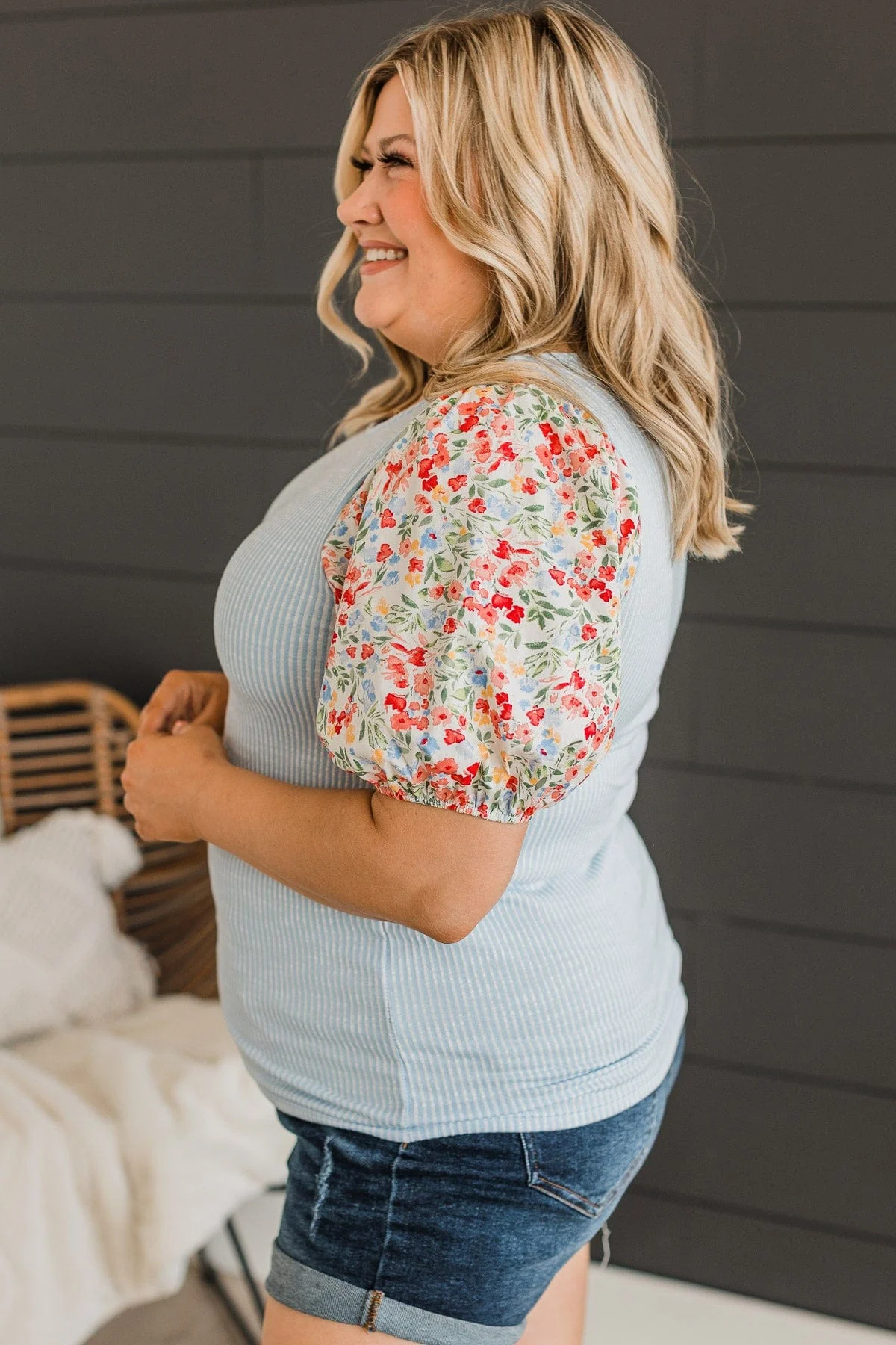 Simple Bliss Puff Sleeve Top- Blue - Image 6