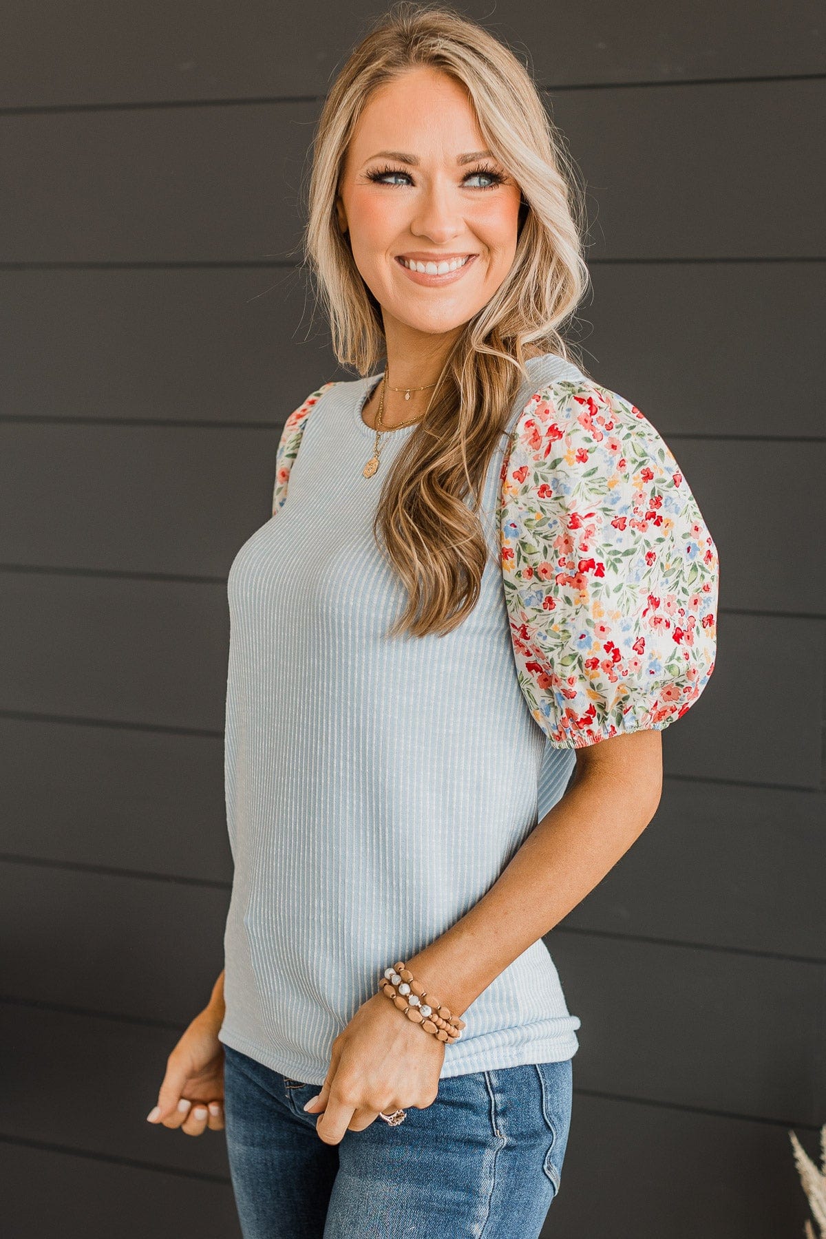 Simple Bliss Puff Sleeve Top- Blue - Image 7