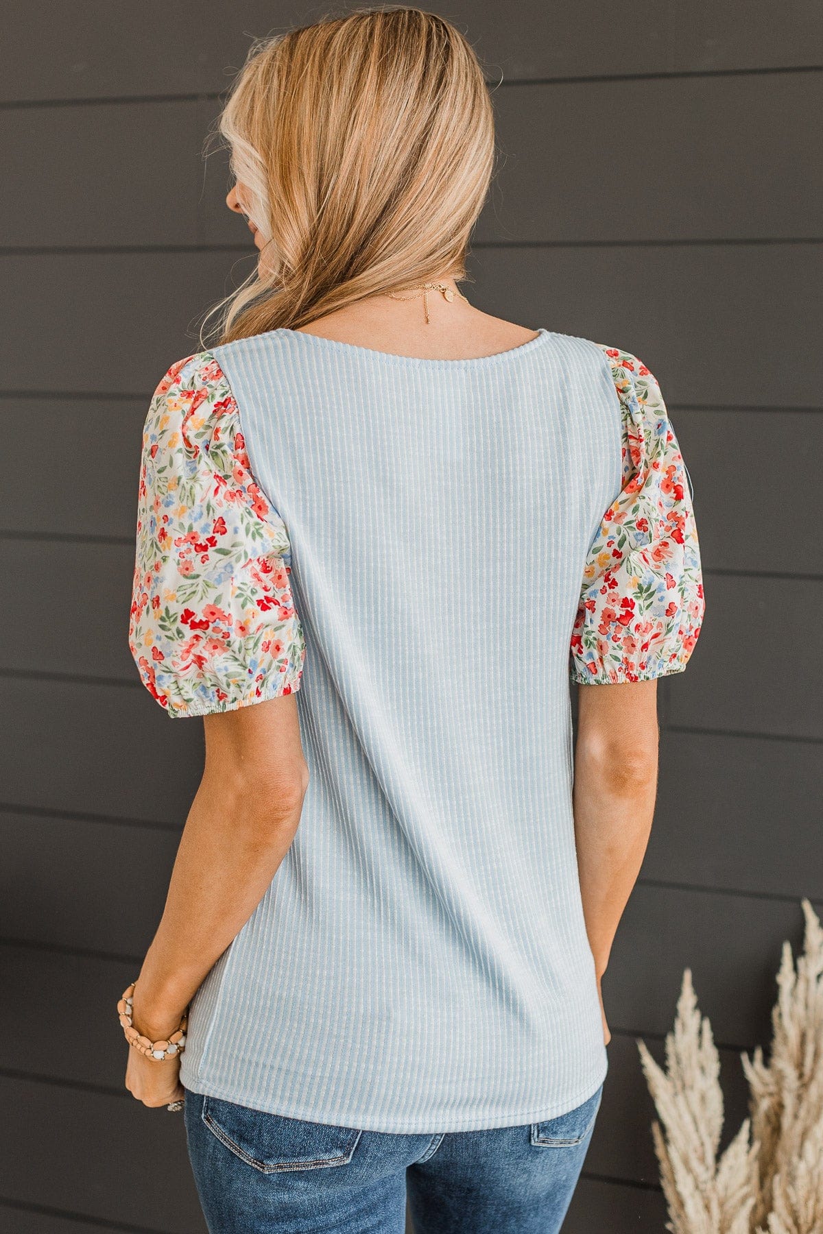 Simple Bliss Puff Sleeve Top- Blue - Image 8
