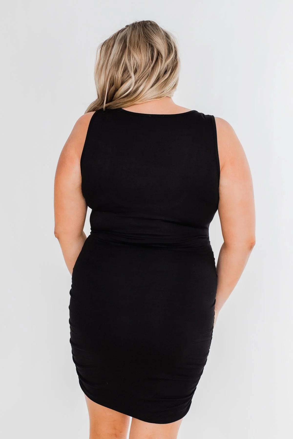 Simple & Chic Cinched Fitted Dress- Black - Image 9