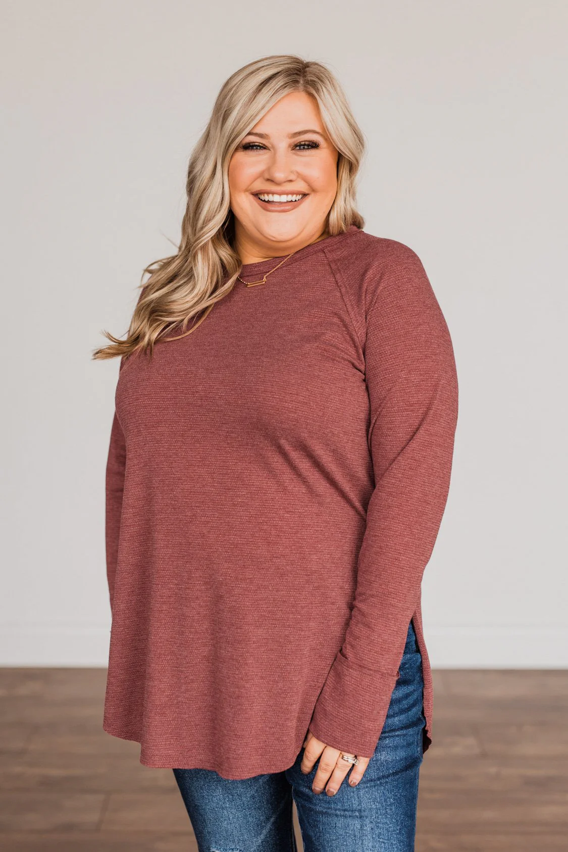 Simple & Cute Long Sleeve Top- Burgundy - Image 5