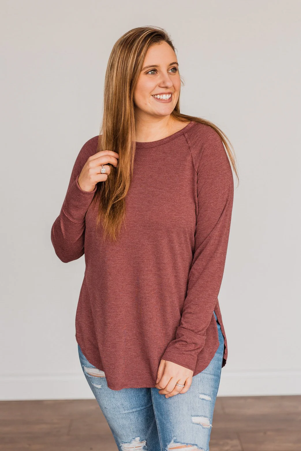 Simple & Cute Long Sleeve Top- Burgundy - Image 6