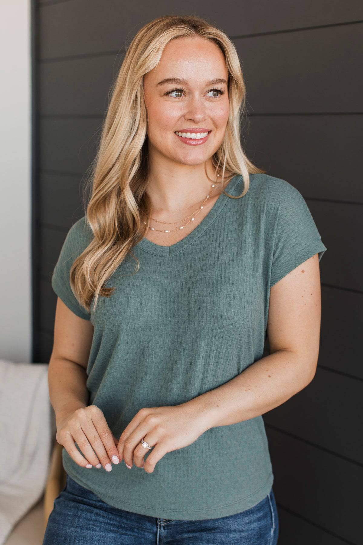 Simple Devotion V-Neck Top- Dusty Jade - Image 4