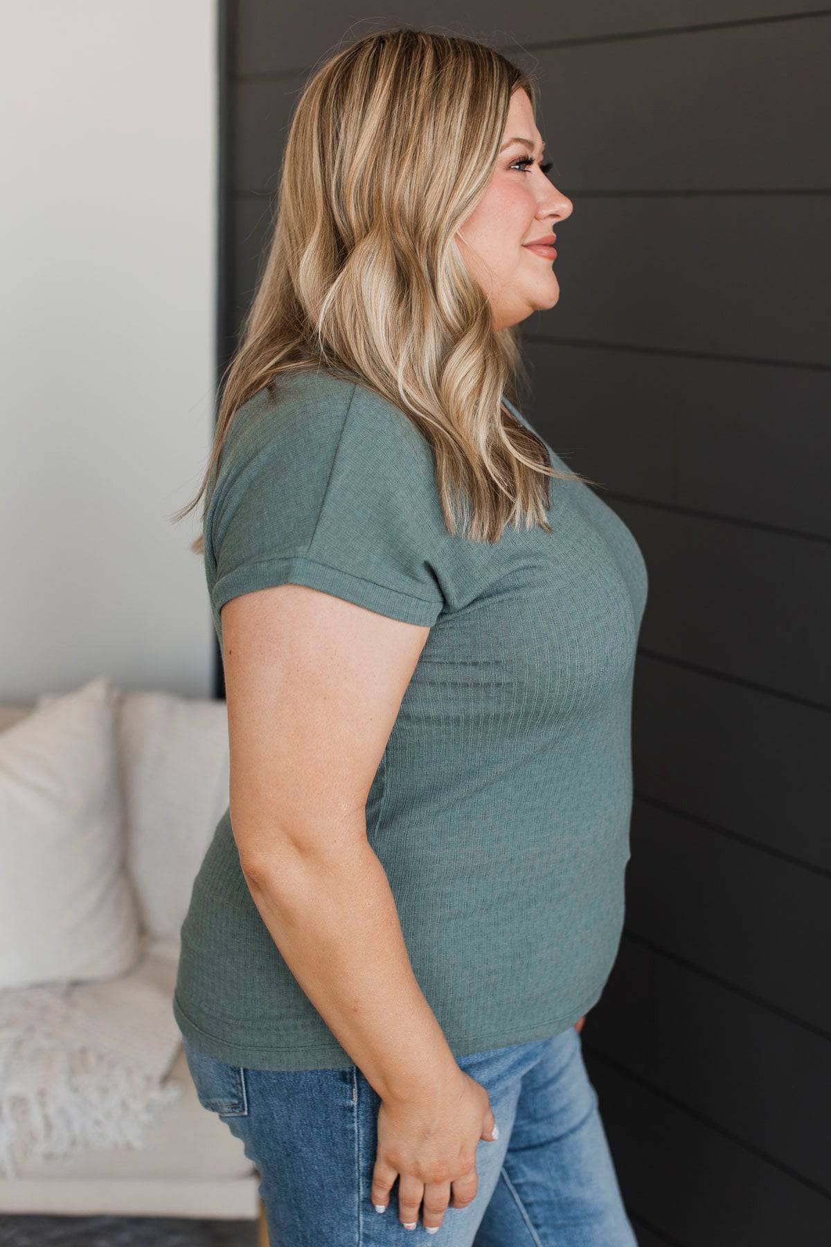 Simple Devotion V-Neck Top- Dusty Jade - Image 5
