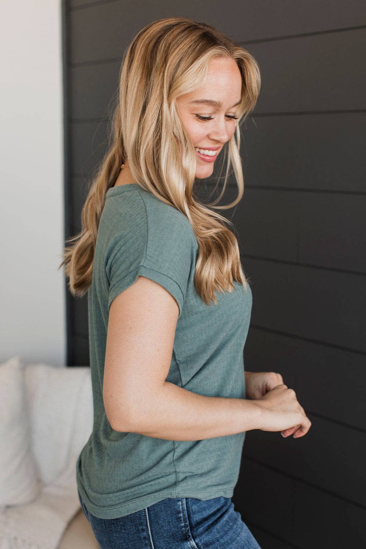 Simple Devotion V-Neck Top- Dusty Jade - Image 6