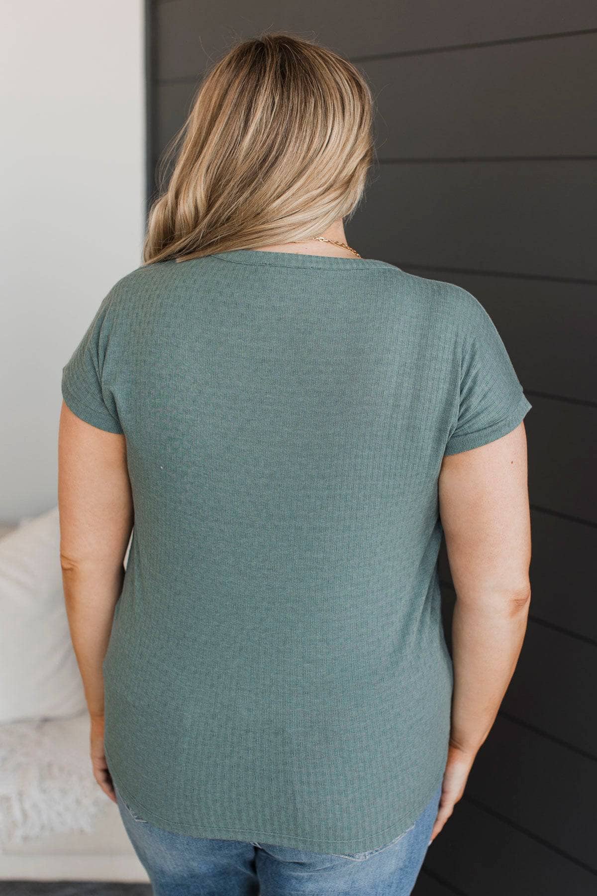 Simple Devotion V-Neck Top- Dusty Jade - Image 7