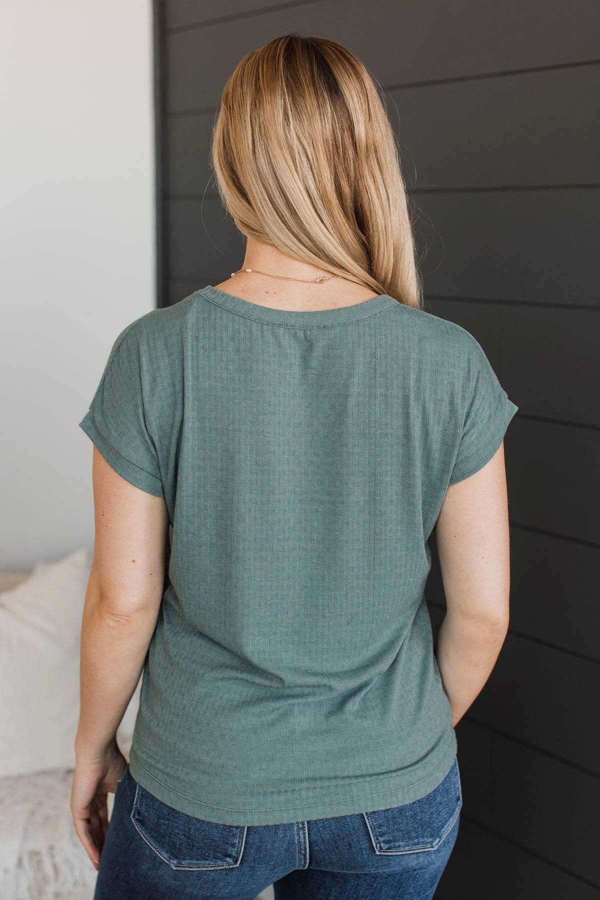 Simple Devotion V-Neck Top- Dusty Jade - Image 8