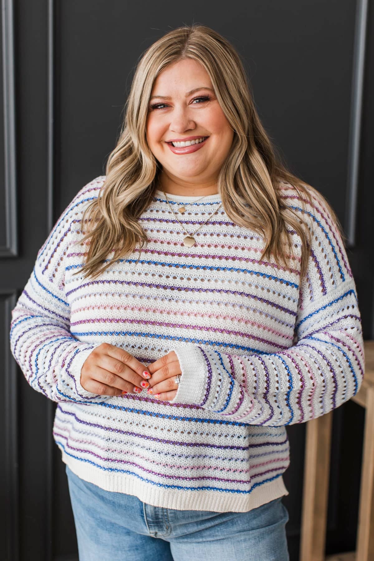 Simple Intentions Striped Knit Sweater- Ivory Multi - Image 3