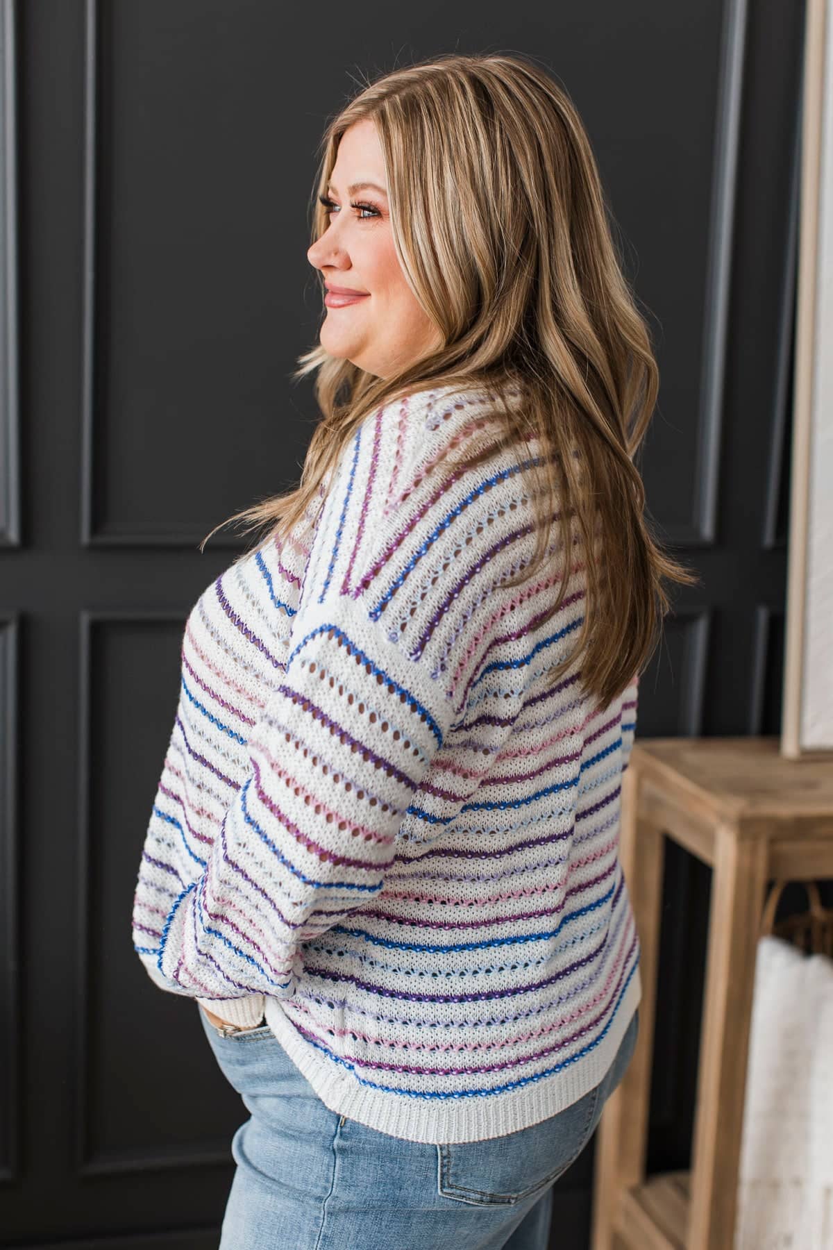 Simple Intentions Striped Knit Sweater- Ivory Multi - Image 5