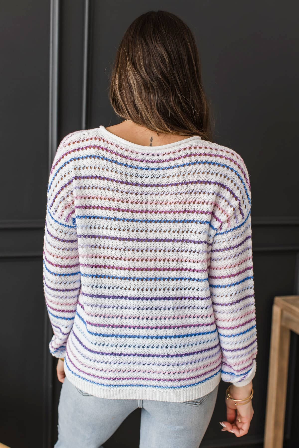 Simple Intentions Striped Knit Sweater- Ivory Multi - Image 6