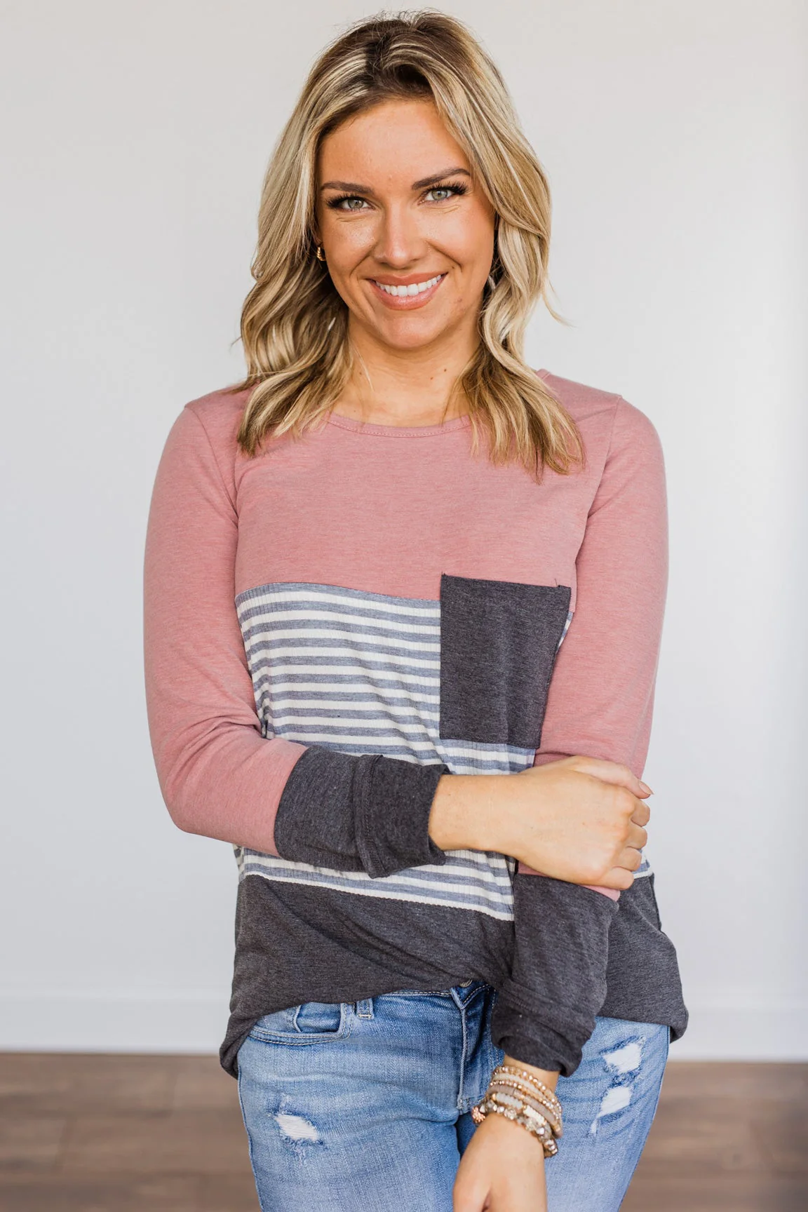 Simple Moments Color Block Top- Mauve & Charcoal - Image 2