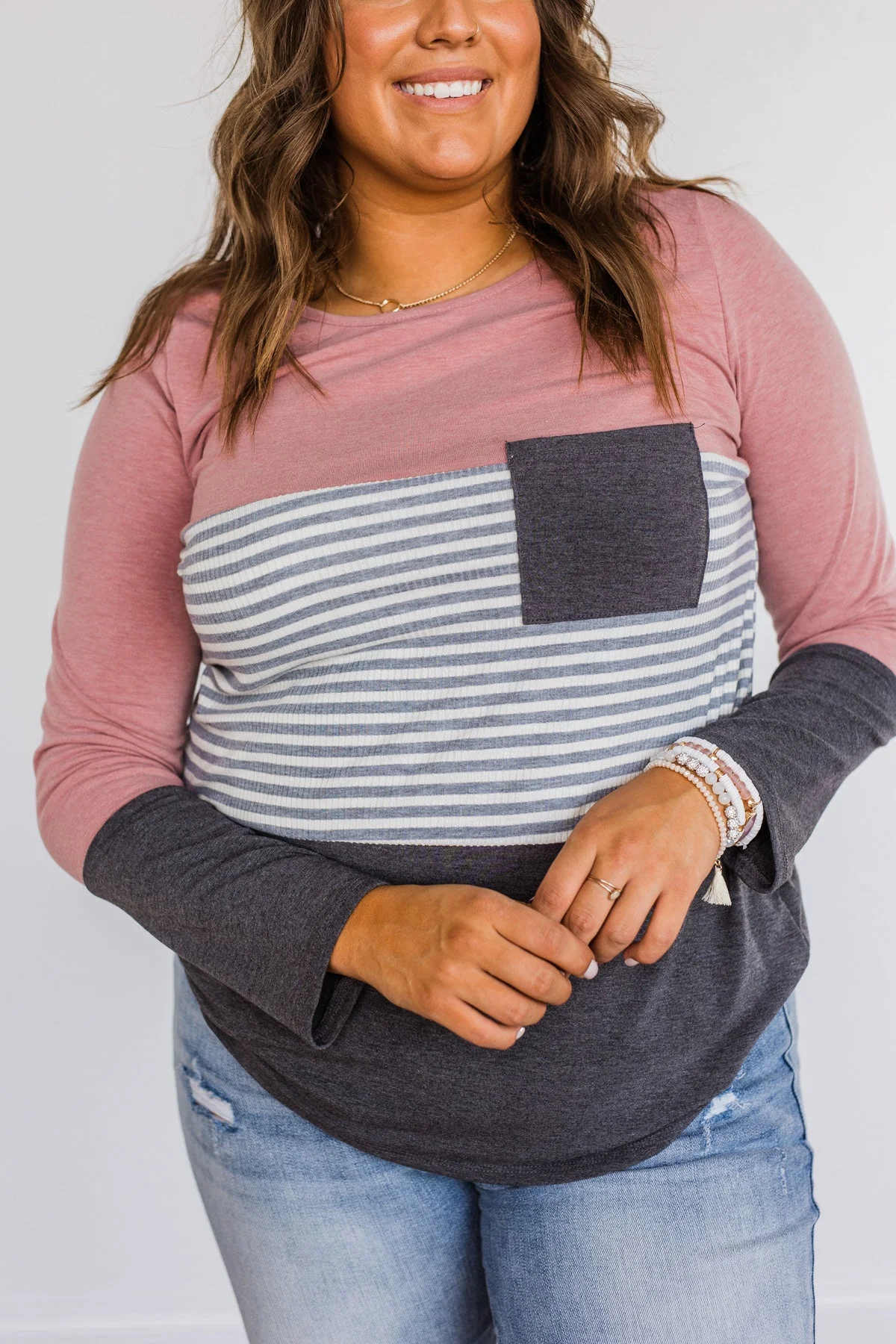 Simple Moments Color Block Top- Mauve & Charcoal - Image 4