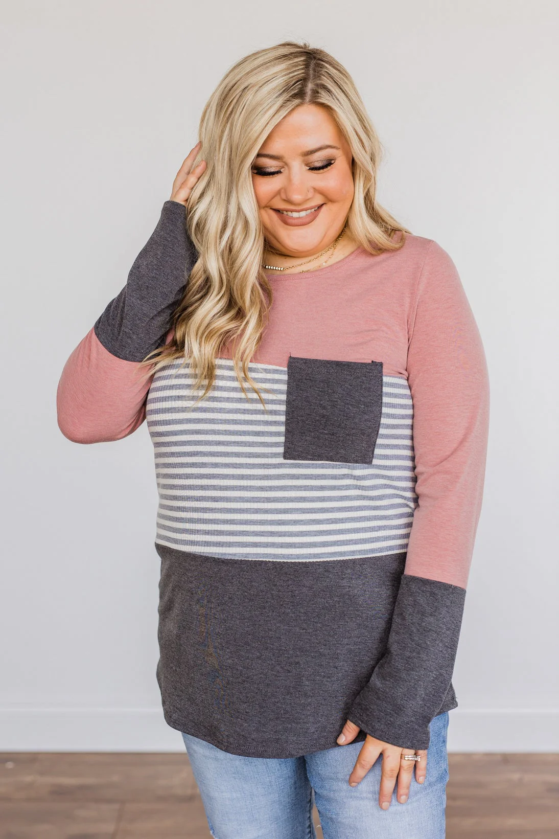 Simple Moments Color Block Top- Mauve & Charcoal - Image 6