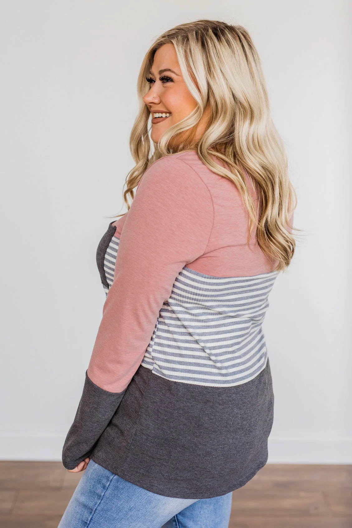 Simple Moments Color Block Top- Mauve & Charcoal - Image 9