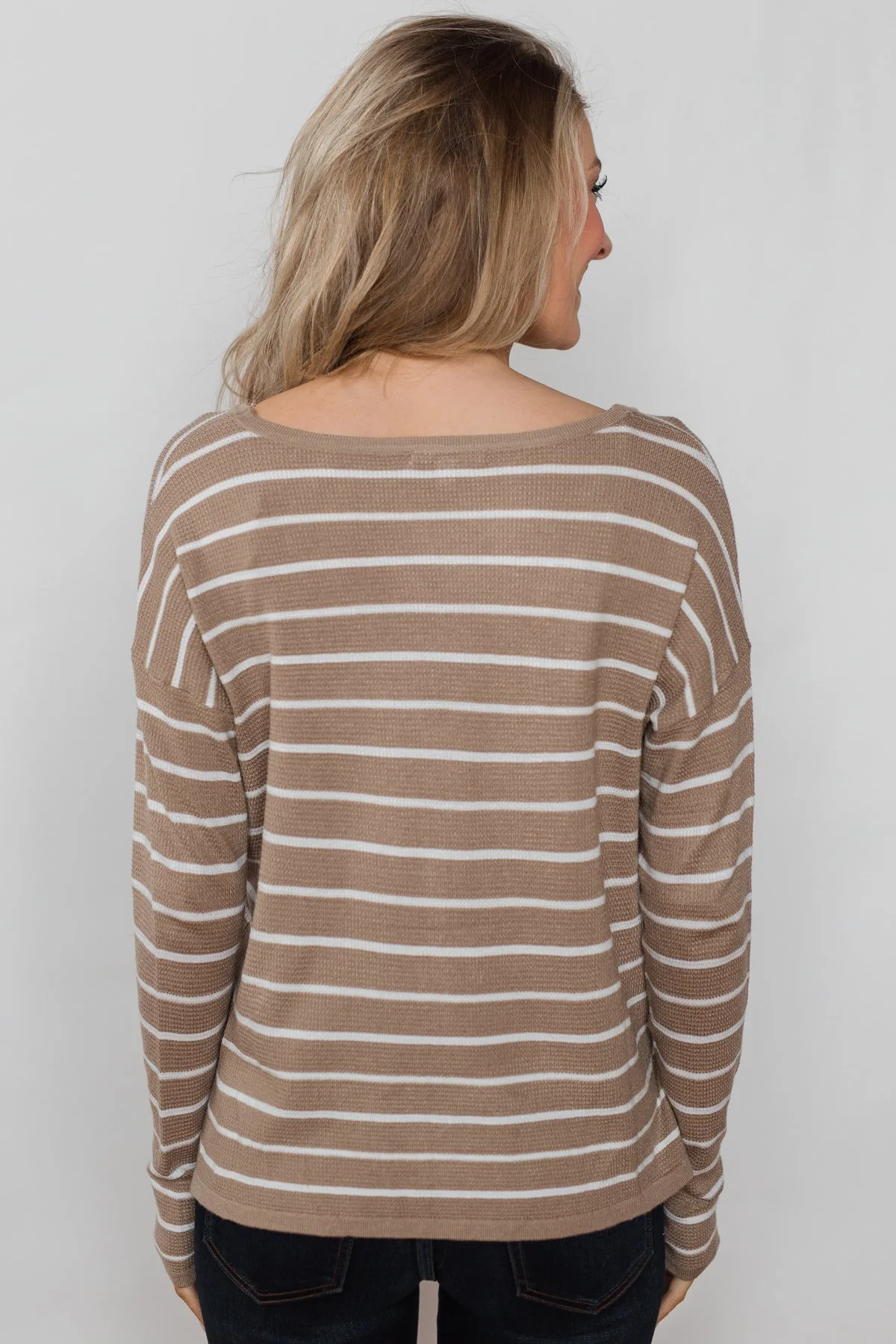 Simple Occasion Striped Button Top- Taupe - Image 13