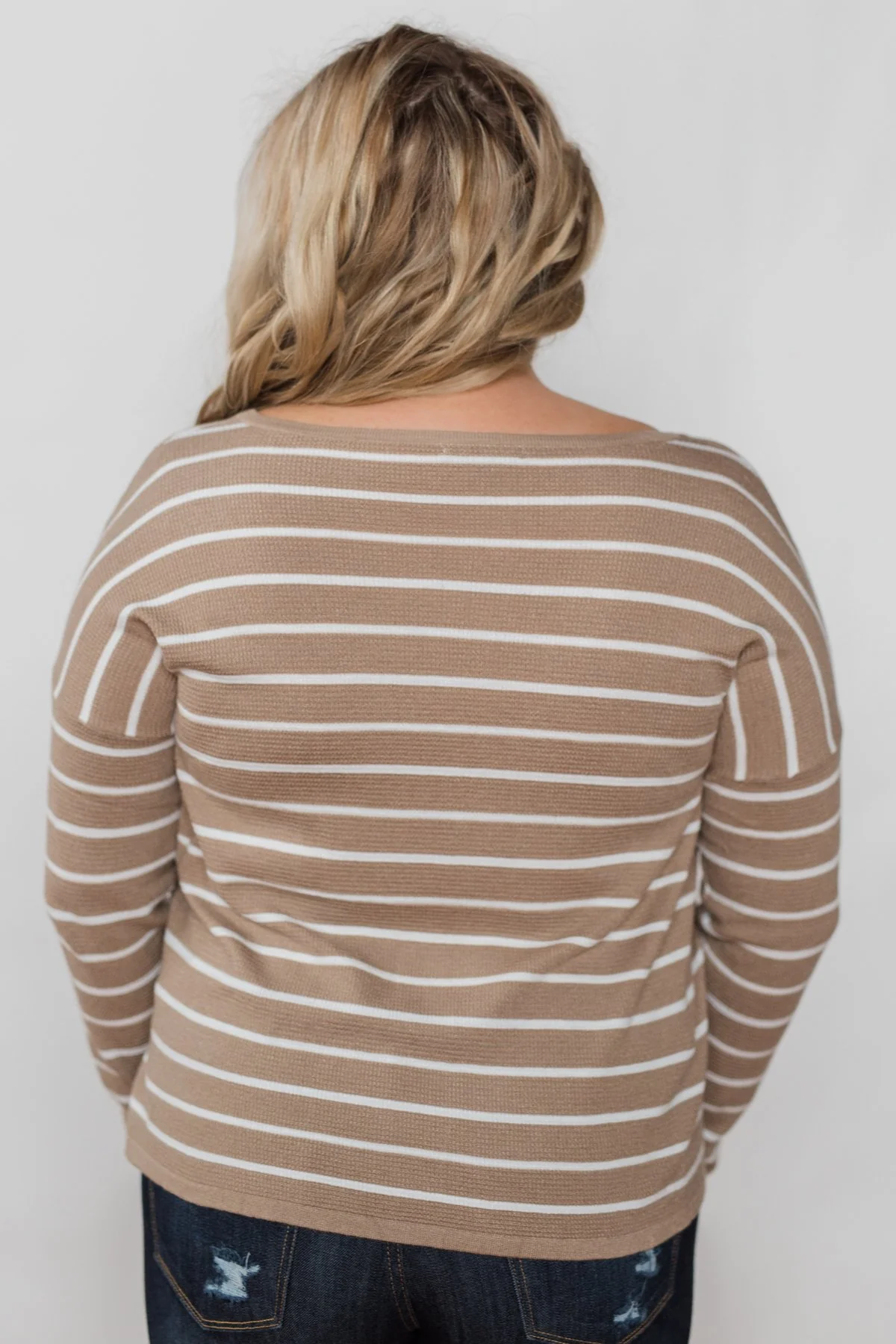 Simple Occasion Striped Button Top- Taupe - Image 7