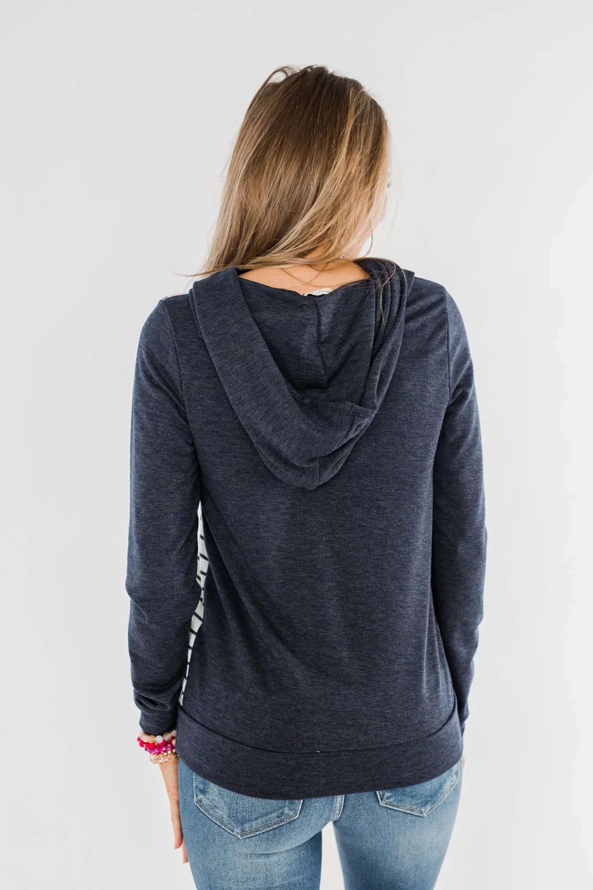 Simple Pleasures Floral & Stripes Hoodie- Navy - Image 10