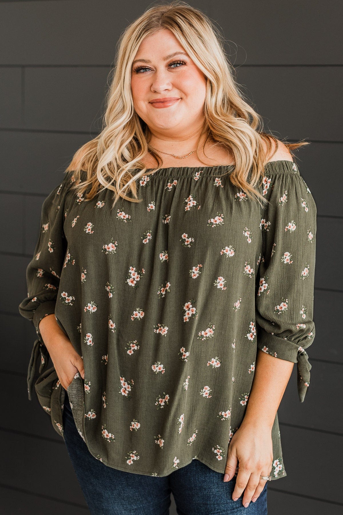 Simple Reminder Off-The-Shoulder Top- Olive - Image 4