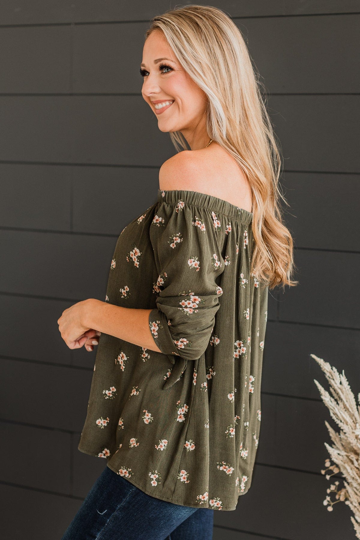 Simple Reminder Off-The-Shoulder Top- Olive - Image 5