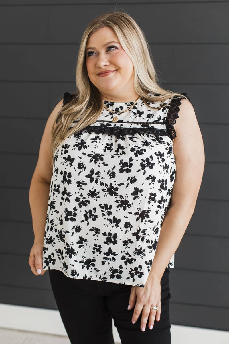 Simple Serenity Floral Blouse- Ivory & Black - Image 3
