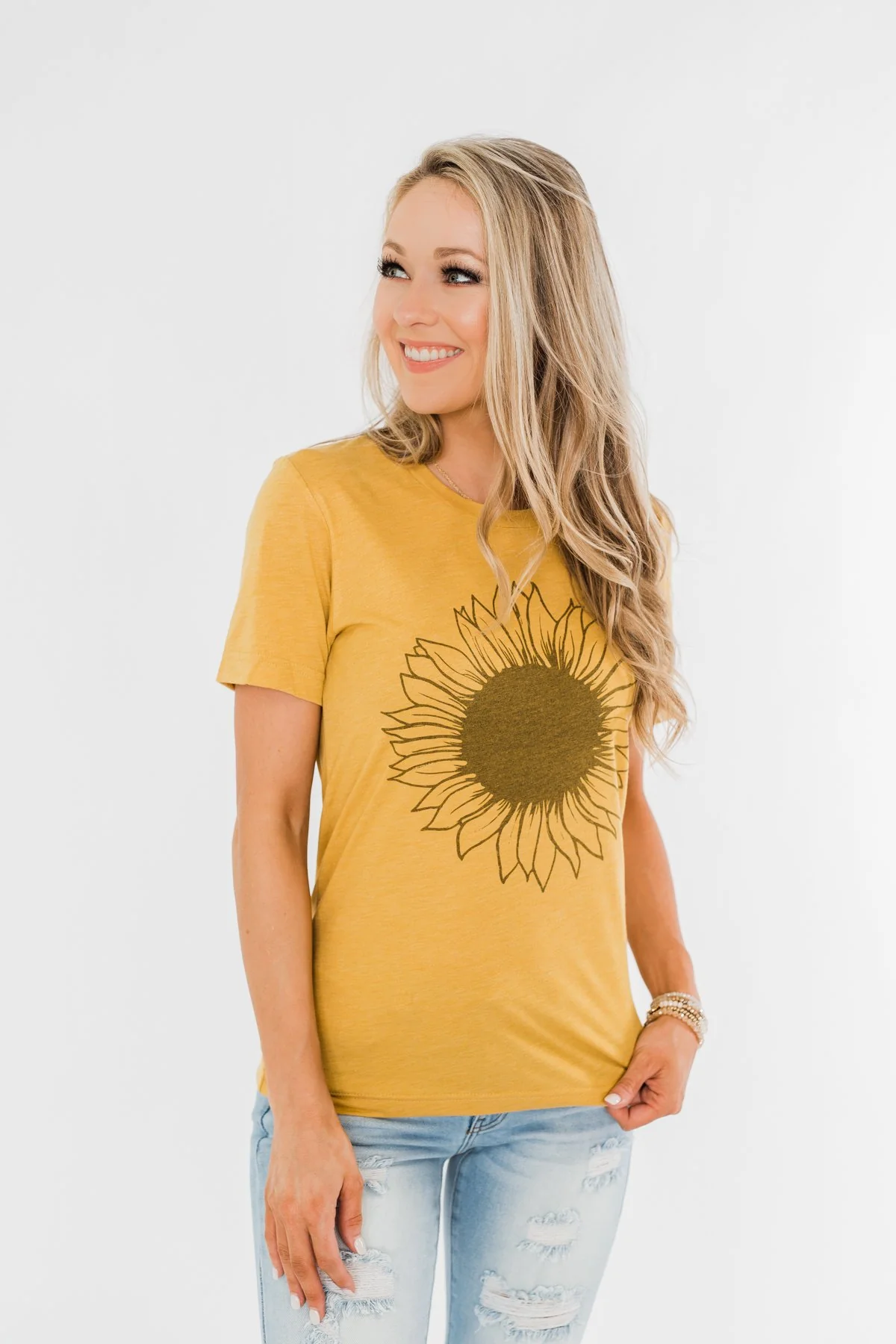 Simple Sunflower Graphic Tee- Yellow - Image 4