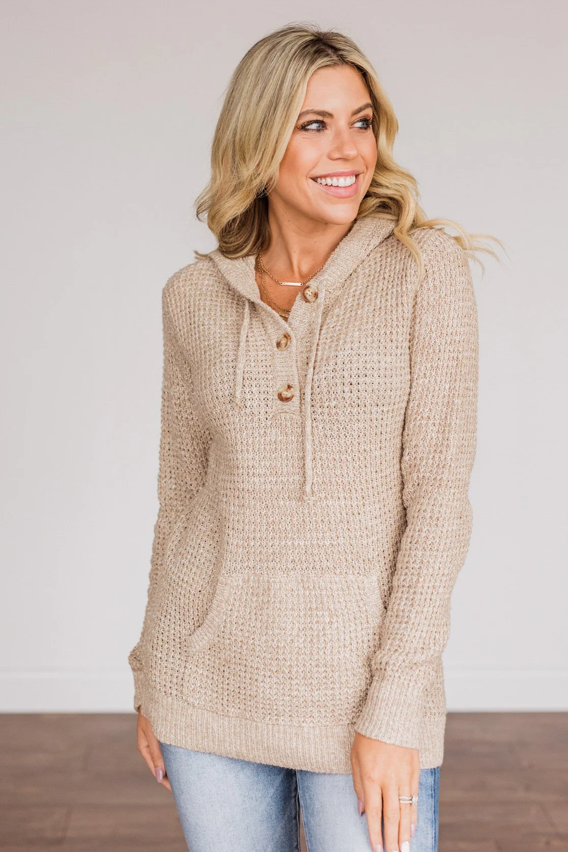 Simple Treasures Knit Hoodie- Oatmeal - Image 3