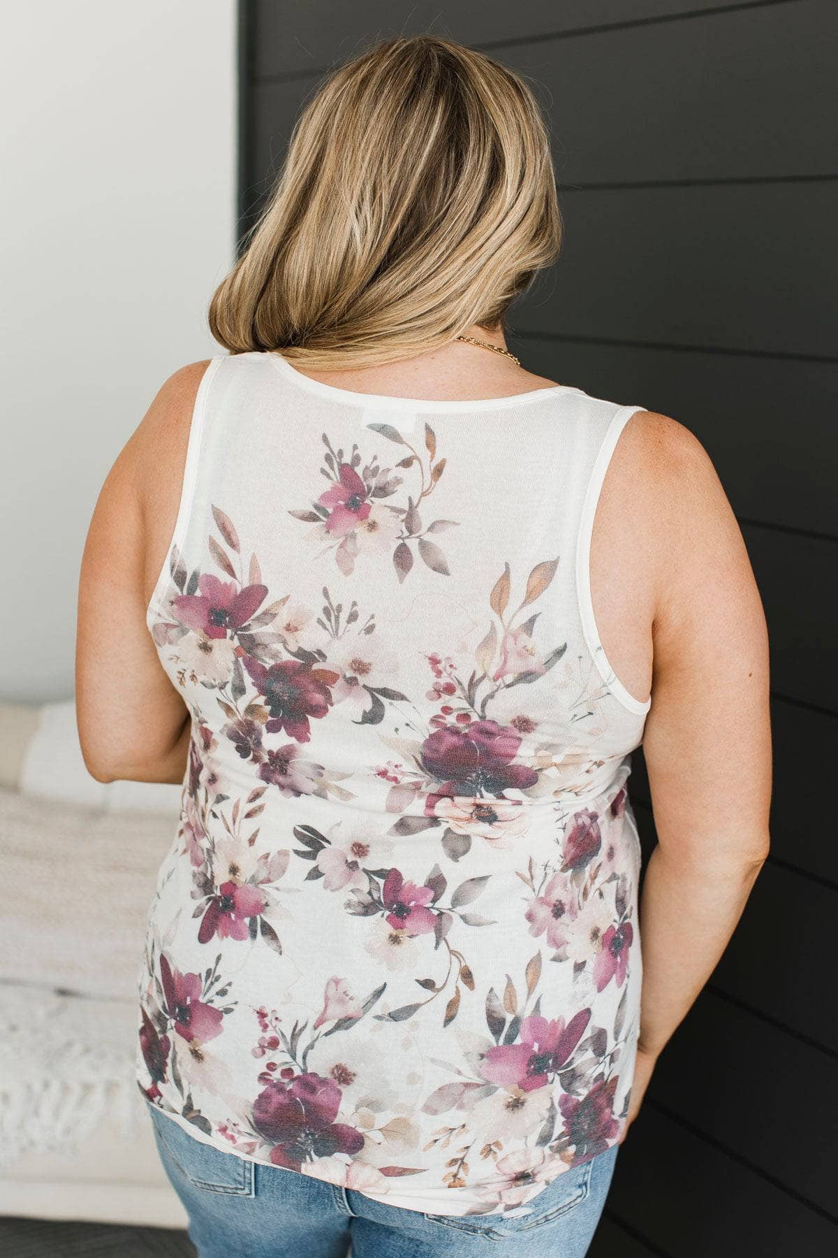 Simple Truths Floral Tank Top- Ivory & Deep Orchid - Image 7