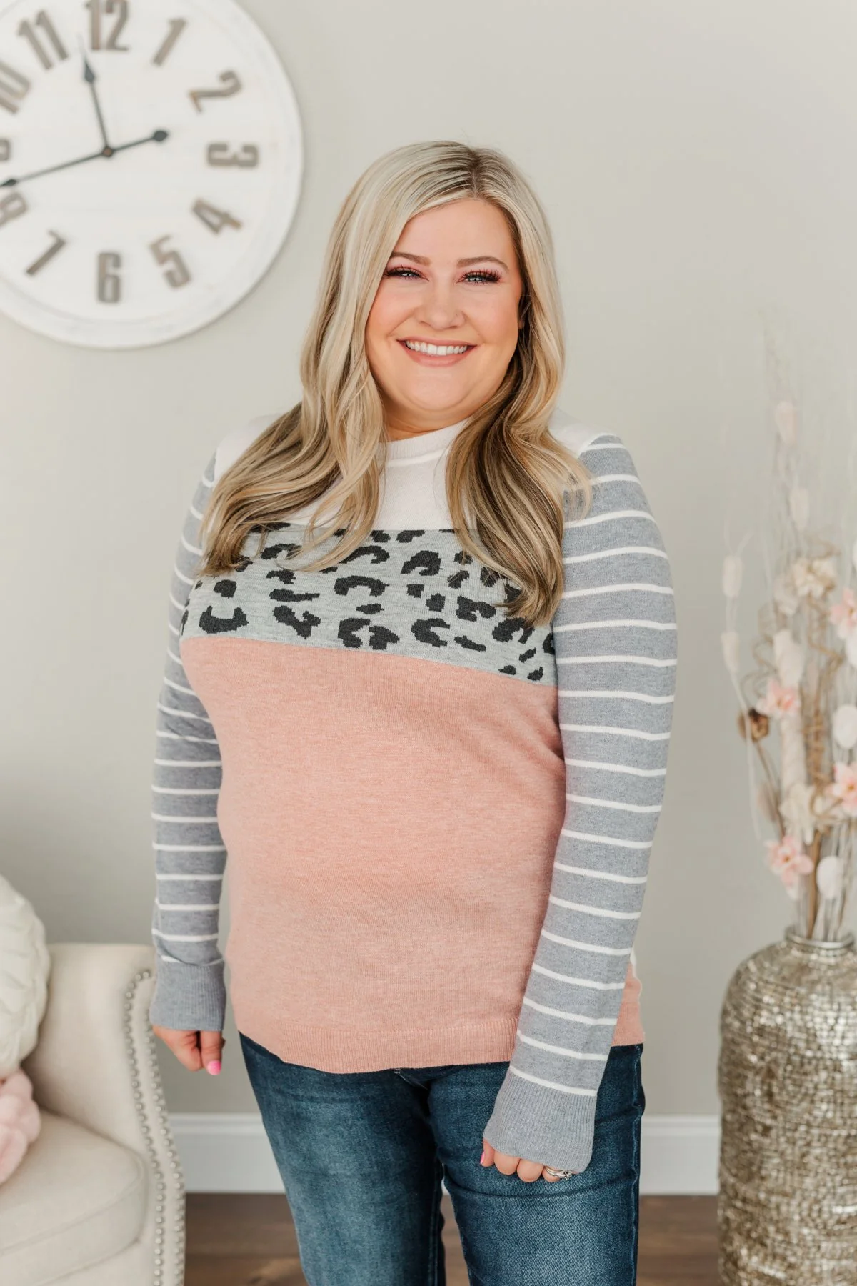 Simpler Times Ahead Long Sleeve Top- Soft Pink, Grey & Ivory - Image 5