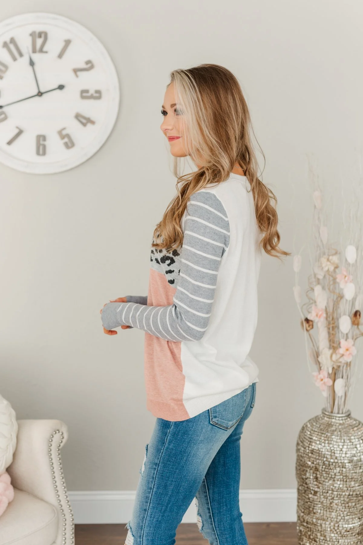 Simpler Times Ahead Long Sleeve Top- Soft Pink, Grey & Ivory - Image 7