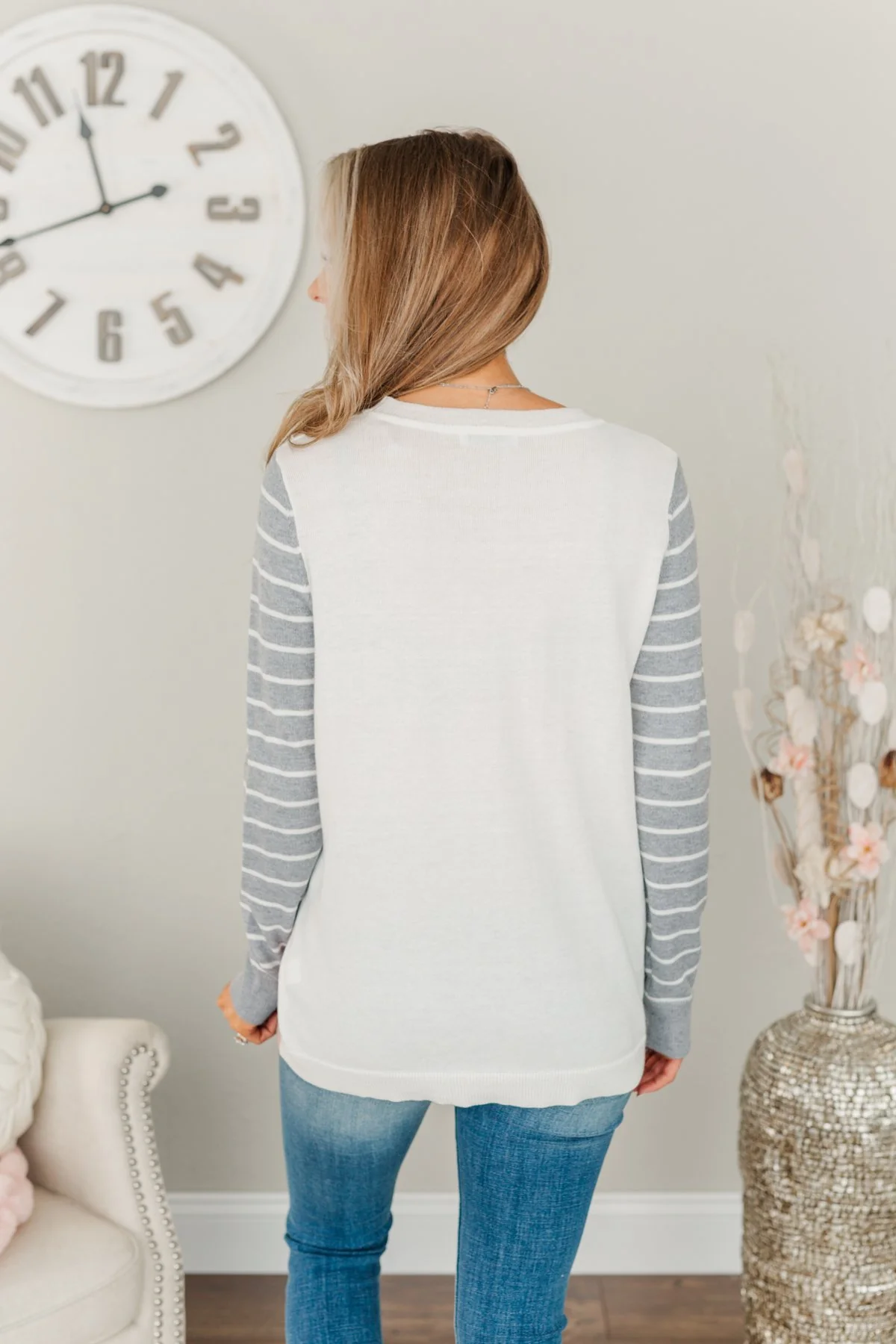 Simpler Times Ahead Long Sleeve Top- Soft Pink, Grey & Ivory - Image 9