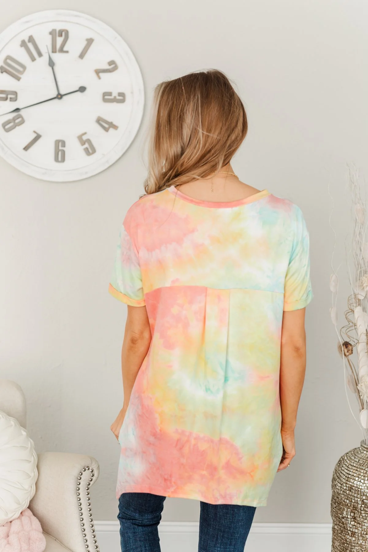 Simpler Times To Come Tie-Dye Top- Coral, Yellow & Blue - Image 10