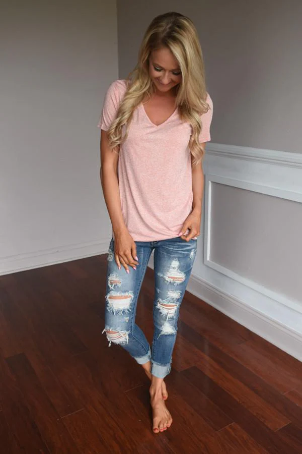 Simplicity V-Neck Top ~ Coral - Image 2