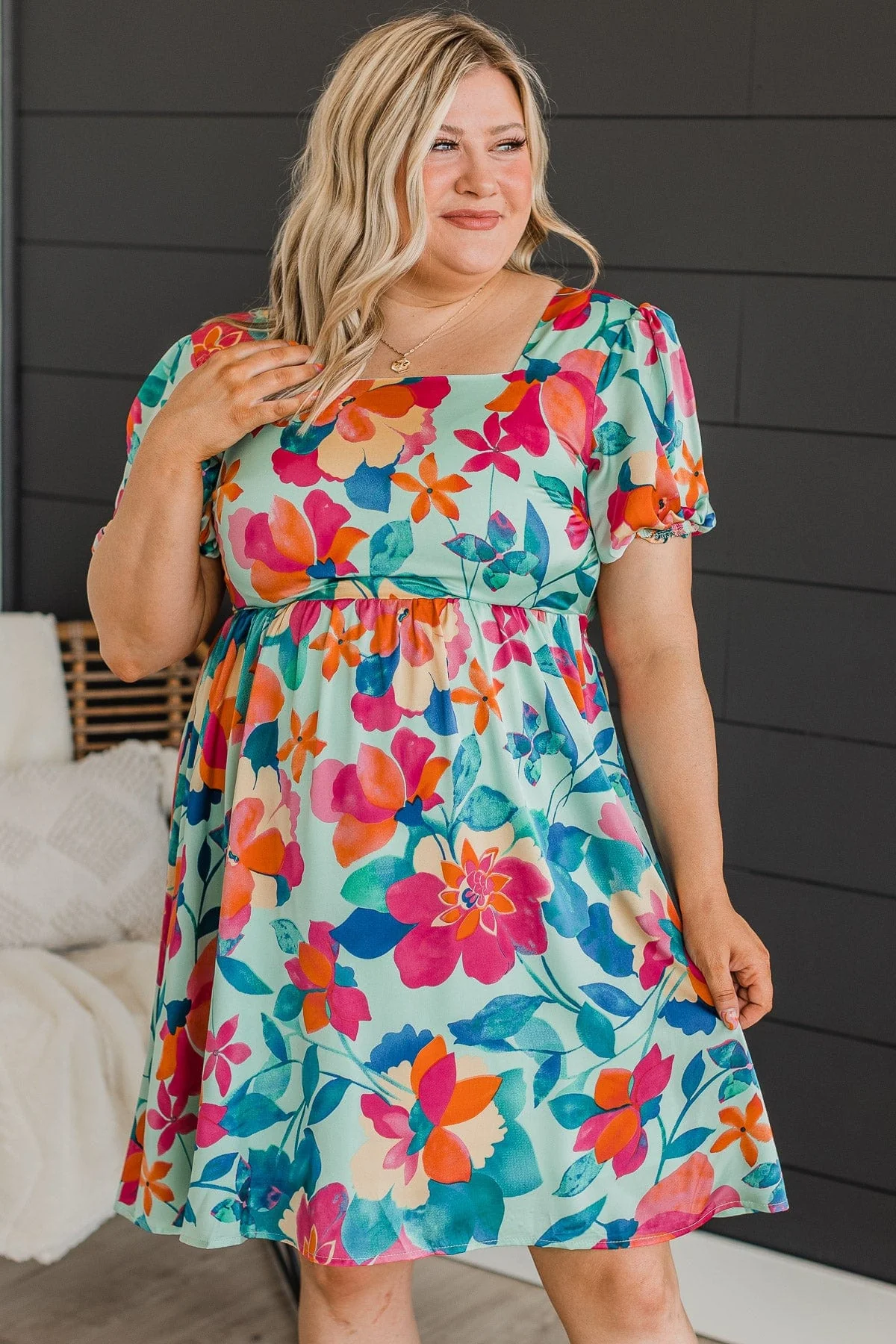 Simply Adored Floral Dress- Mint - Image 3