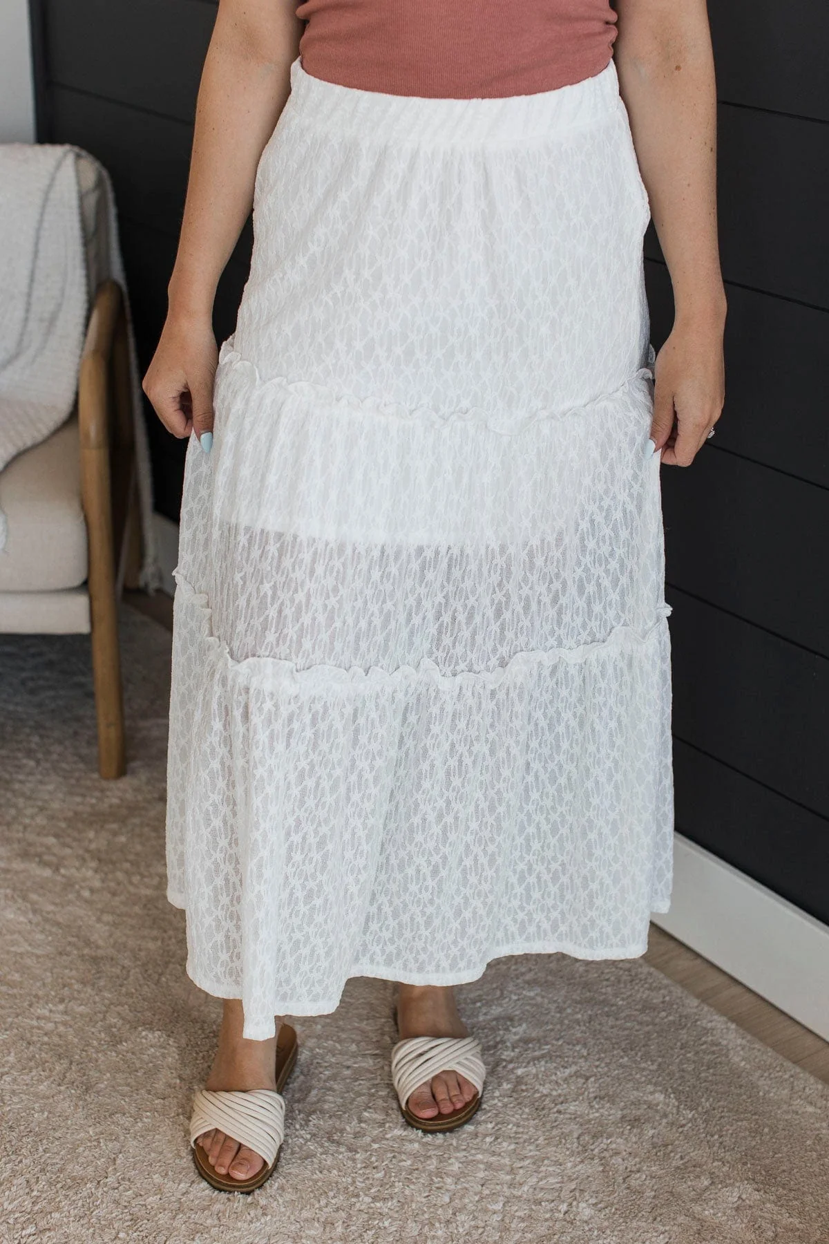 Simply Alluring Floral Lace Skirt- White - Image 2