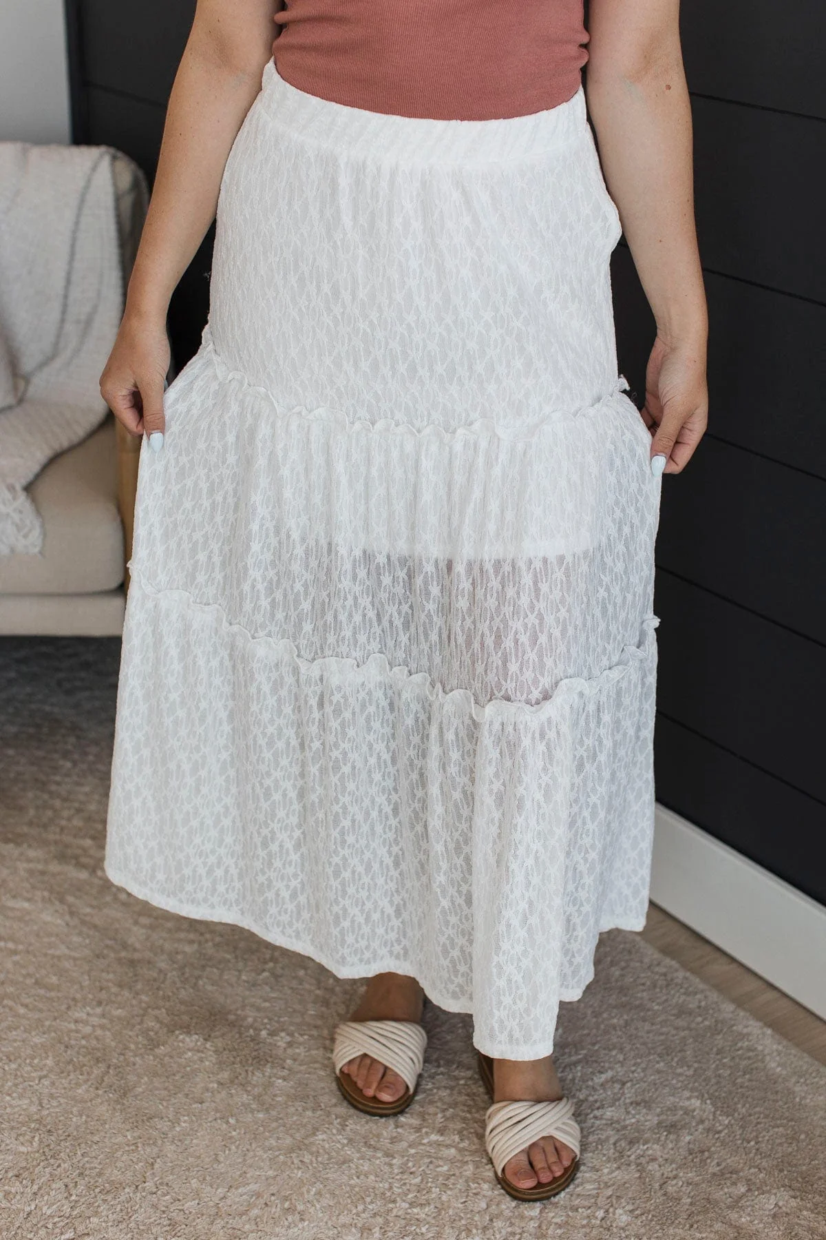Simply Alluring Floral Lace Skirt- White - Image 4