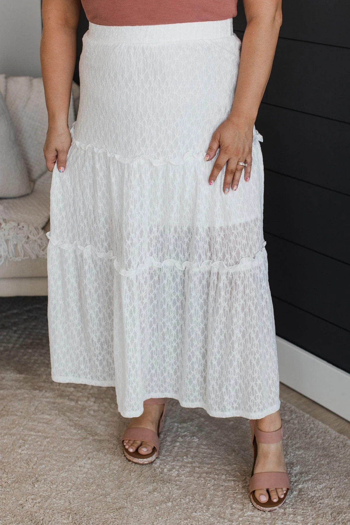 Simply Alluring Floral Lace Skirt- White - Image 5