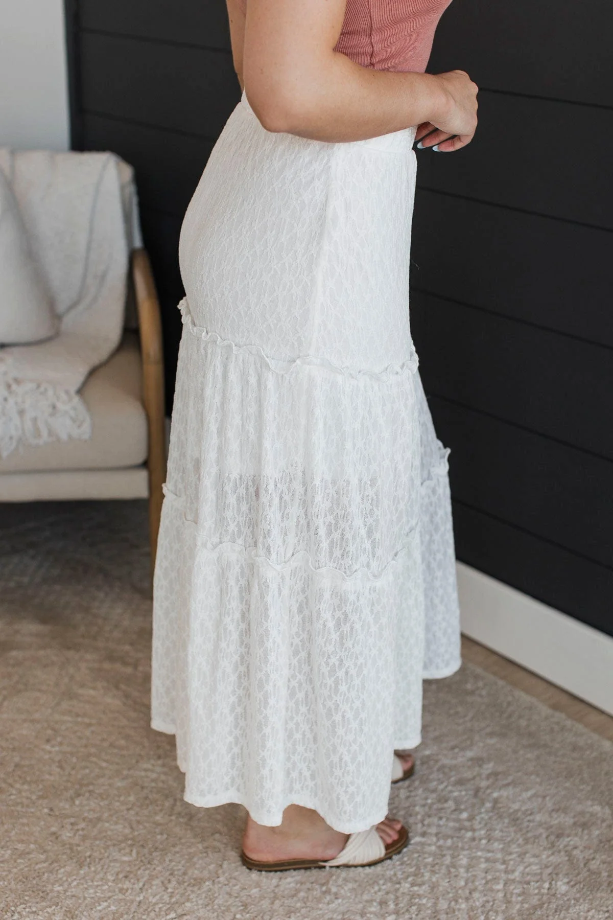 Simply Alluring Floral Lace Skirt- White - Image 6