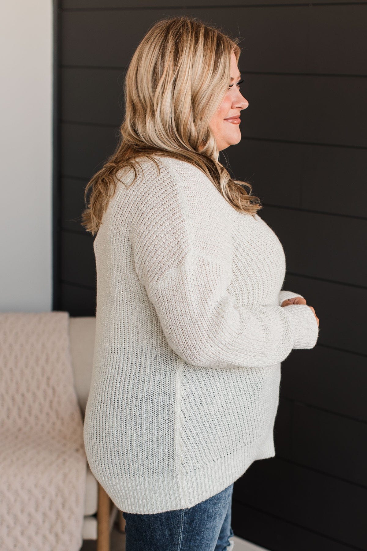 Simply Amazing V-Neck Knit Sweater- Ivory - Image 6