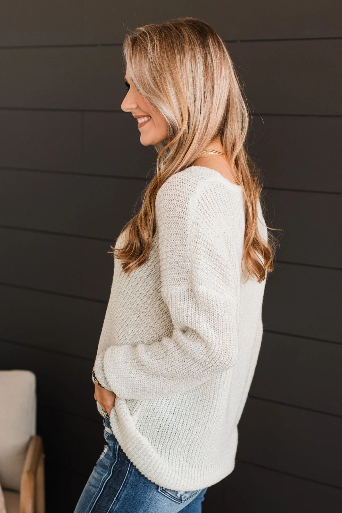 Simply Amazing V-Neck Knit Sweater- Ivory - Image 7
