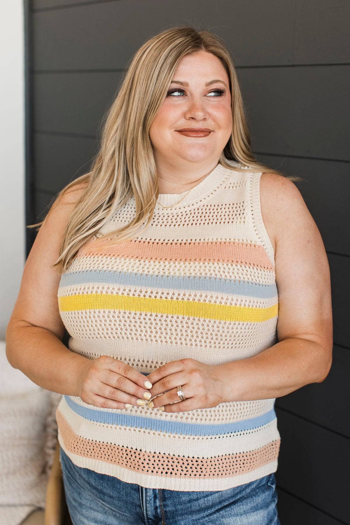 Simply Brilliant Striped Knit Tank Top- Ivory - Image 4
