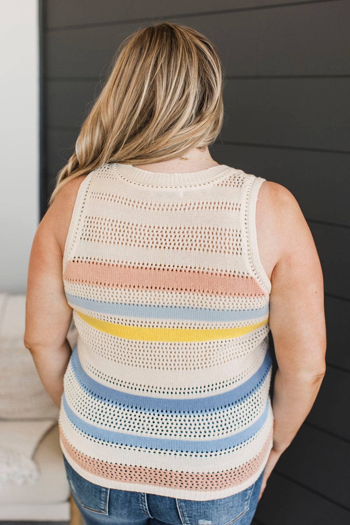 Simply Brilliant Striped Knit Tank Top- Ivory - Image 6
