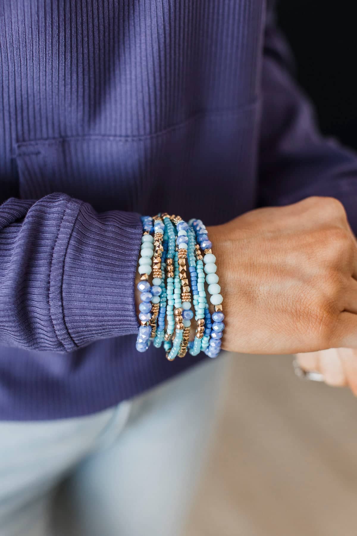 Simply Classic Beaded Bracelet Set- Blue