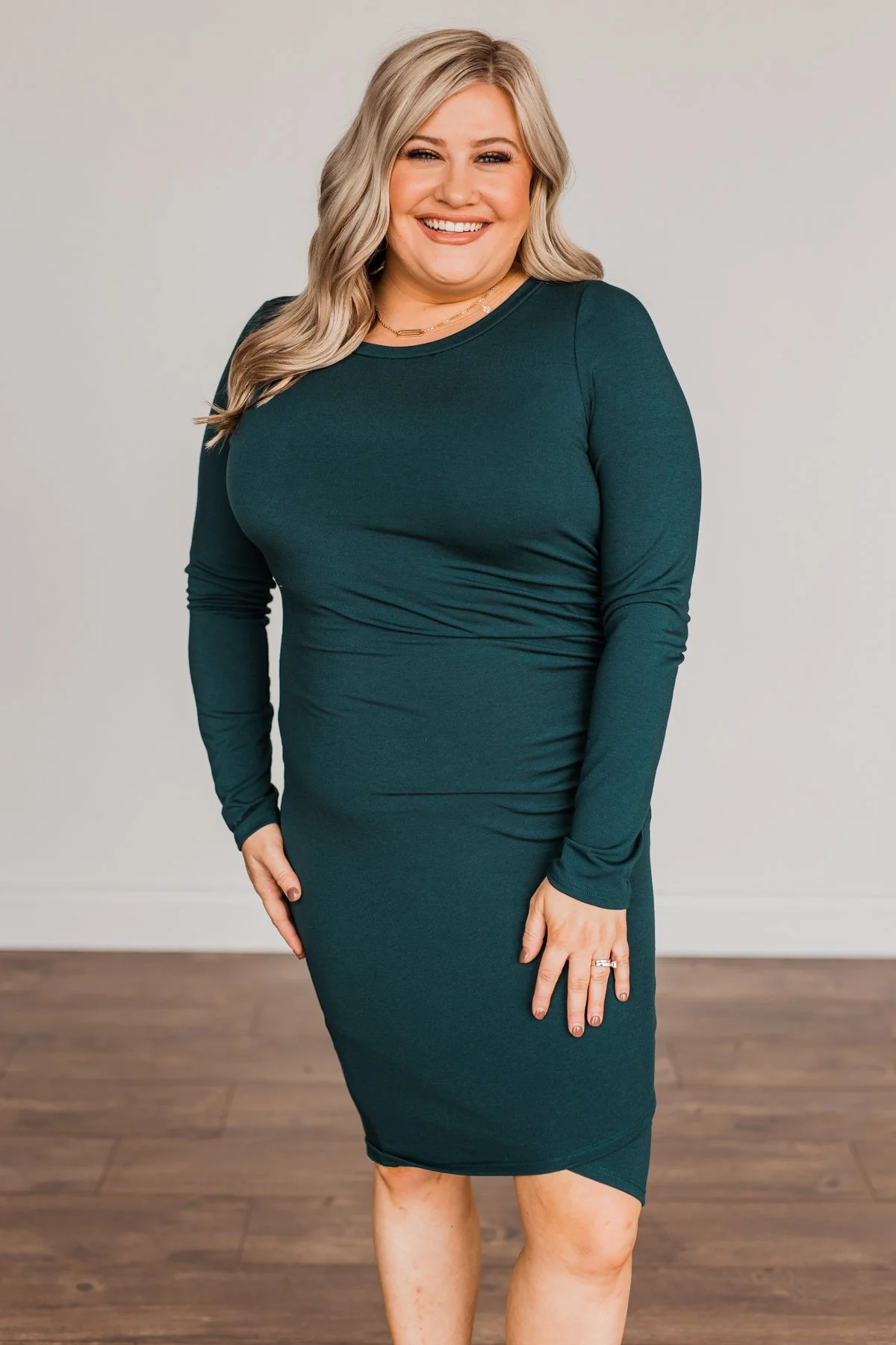 Simply Cute Long Sleeve Dress- Dark Teal - Image 2