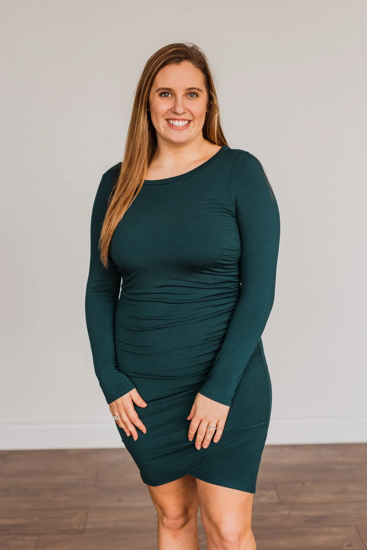 Simply Cute Long Sleeve Dress- Dark Teal - Image 3
