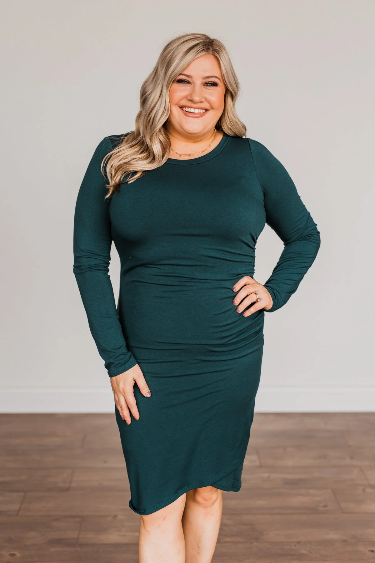 Simply Cute Long Sleeve Dress- Dark Teal - Image 5