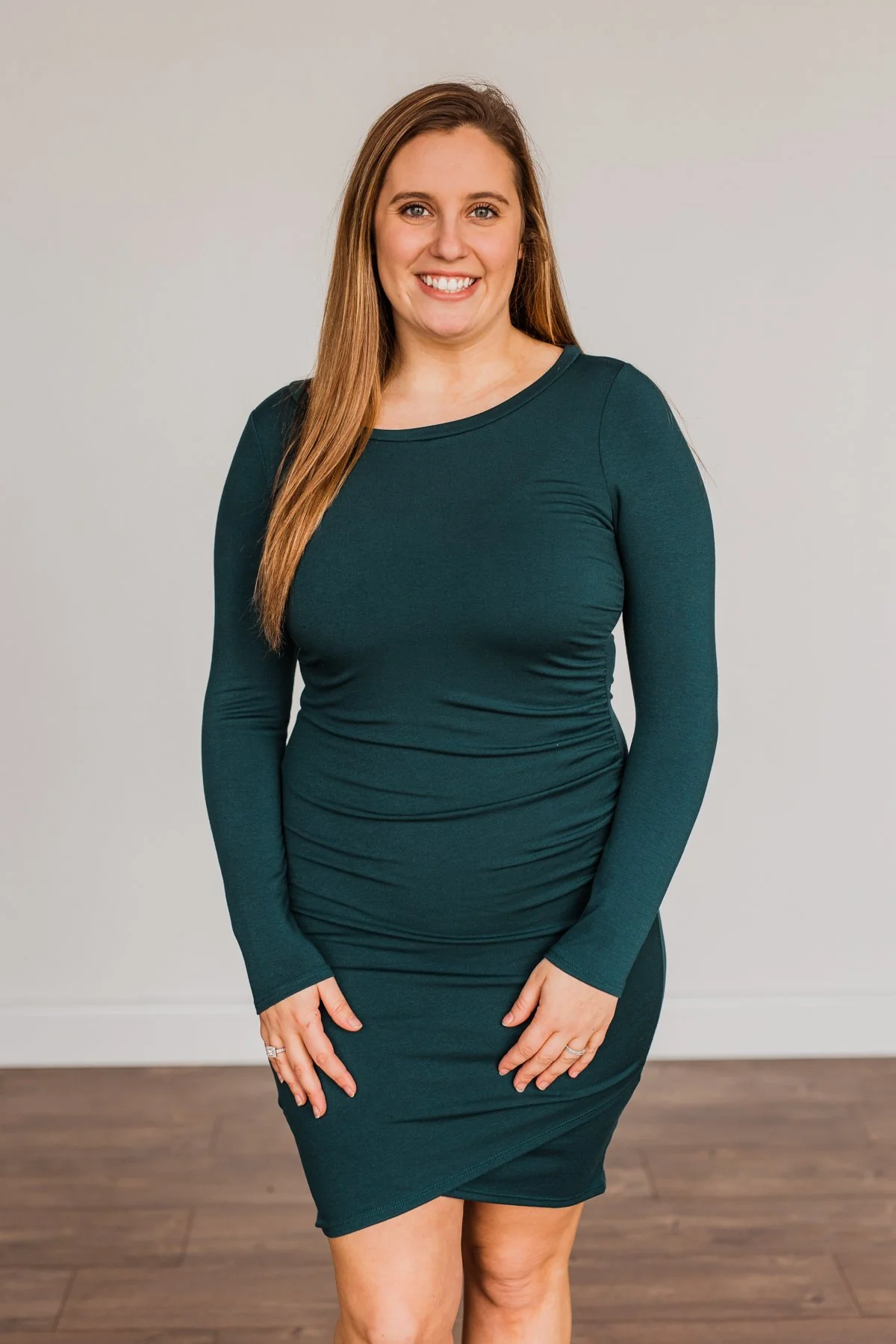 Simply Cute Long Sleeve Dress- Dark Teal - Image 6