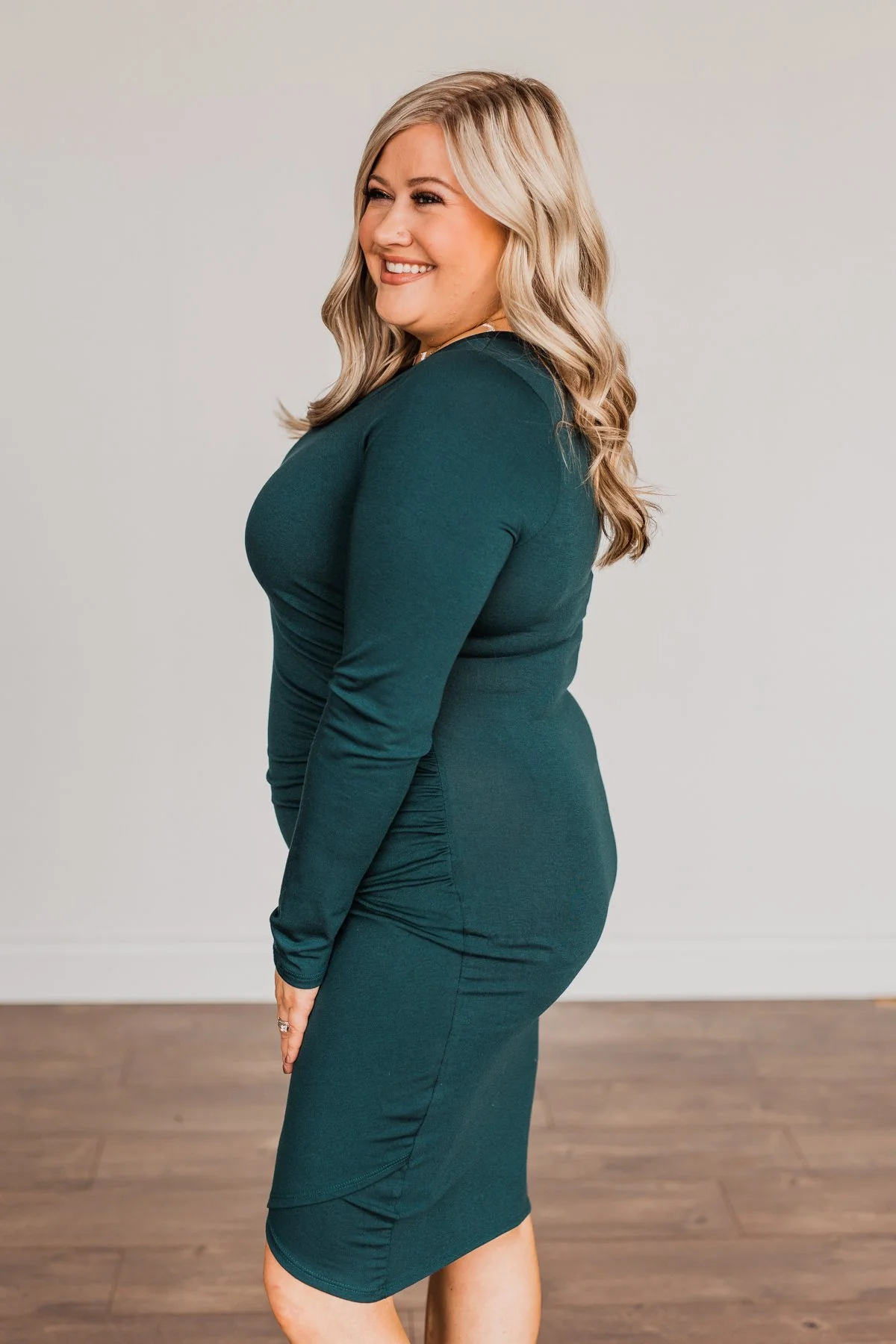 Simply Cute Long Sleeve Dress- Dark Teal - Image 8