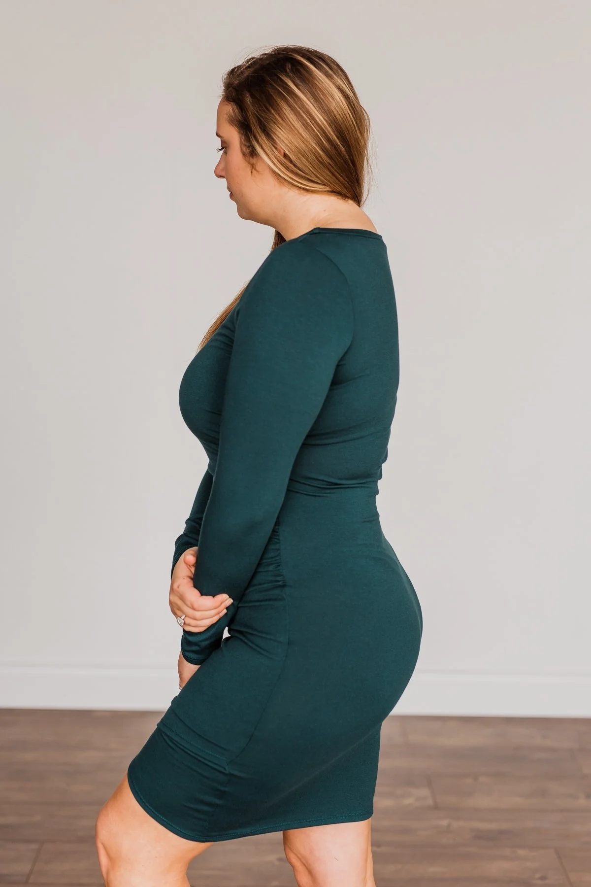 Simply Cute Long Sleeve Dress- Dark Teal - Image 9