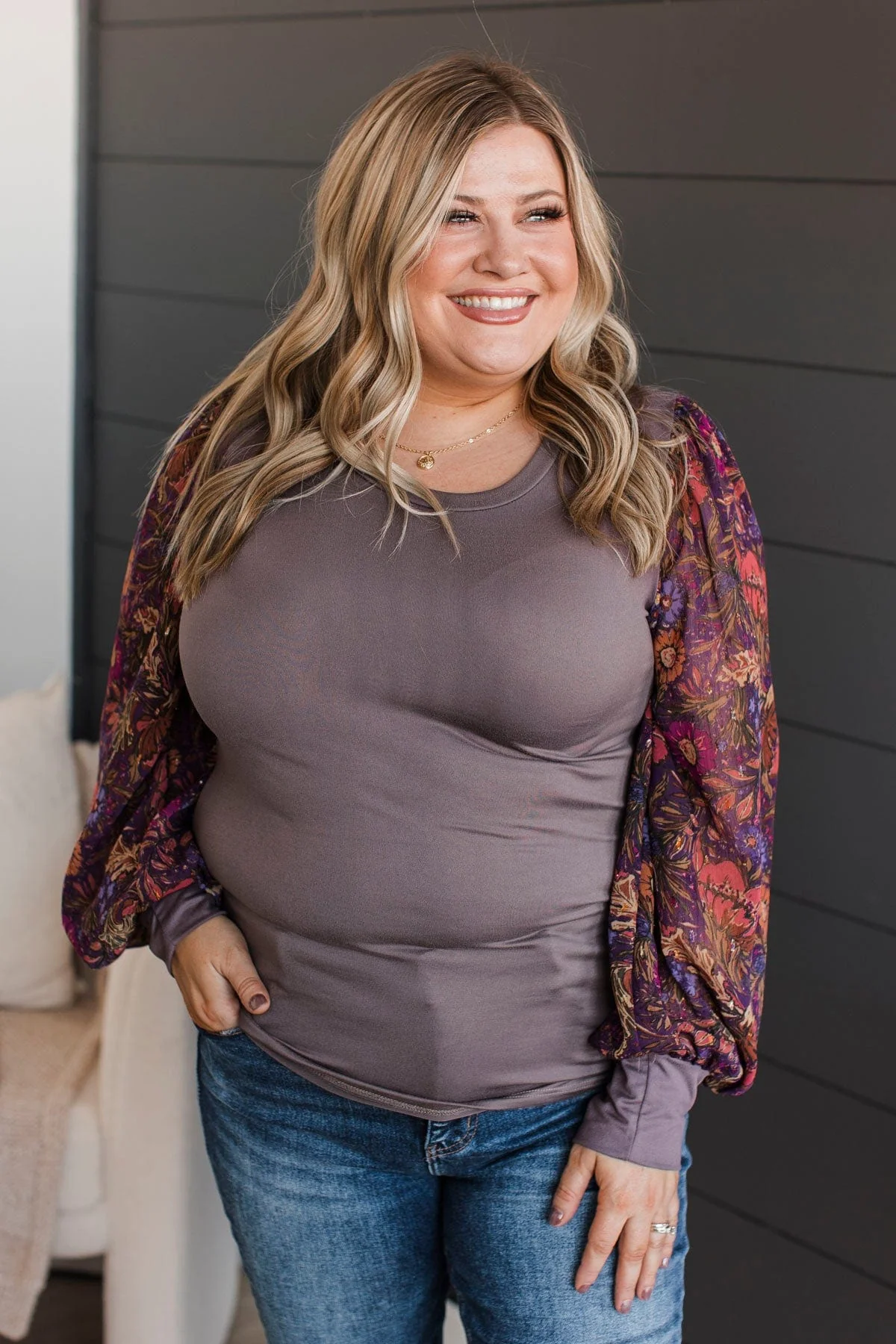 Simply Darling Puff Sleeve Top- Dusty Plum - Image 2
